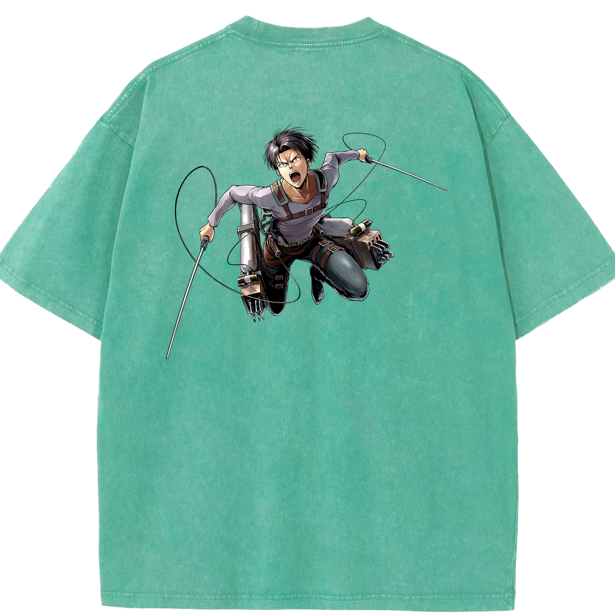（画像用） 進撃の巨人 リヴァイ·アッカーマン Attack on Titan Levi Ackerman 綿100% ヴィンテージ風 半袖Tシャツ（背面プリント）